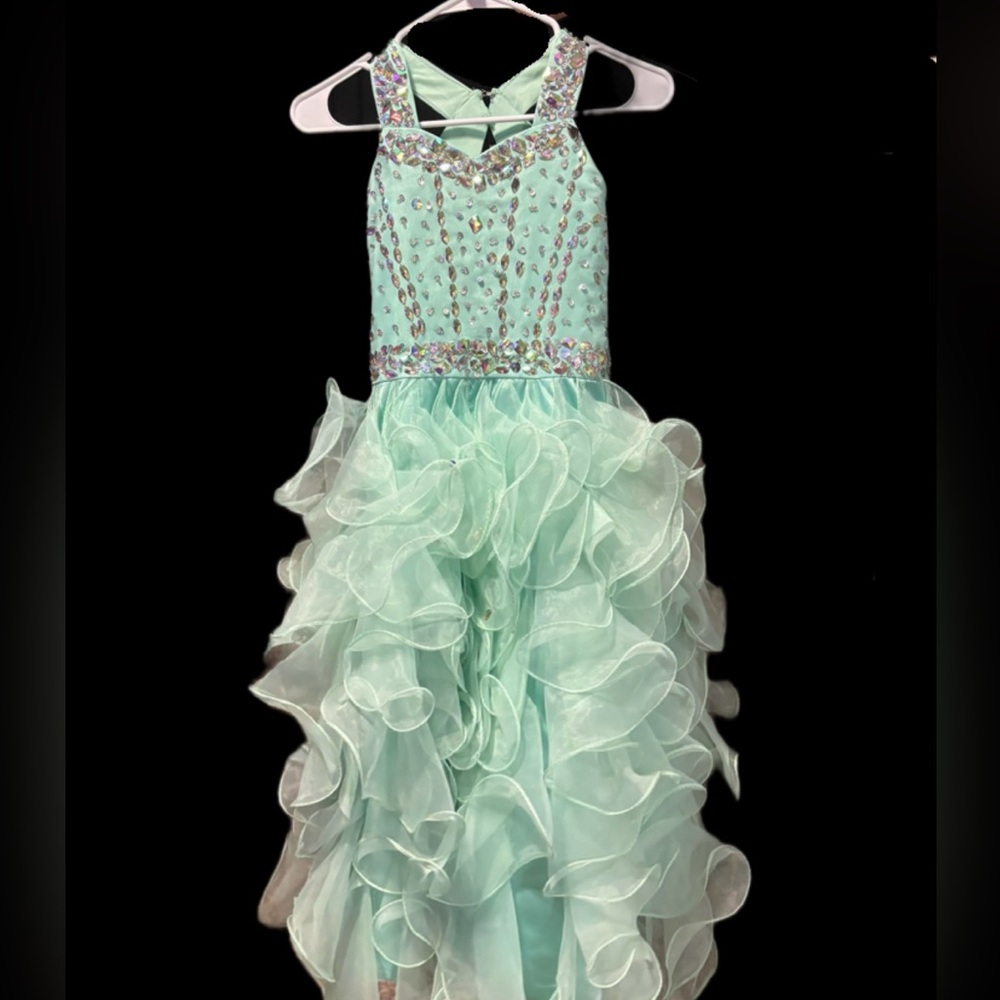 Sparkling Mint Ruffle Kids Formal/Pageant Dress